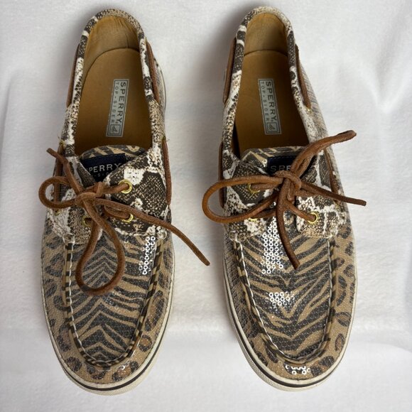 Sperry Top Sider Bahama Animal Print Sequined Boat Shoe Women’s Size 8.5 - Picture 9 of 9